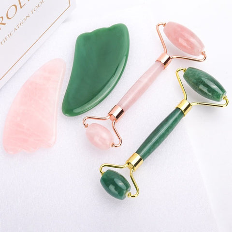 Jade Stone Roller, Natural Rose Quartz Roller Slimming/ Lifting Face Massager